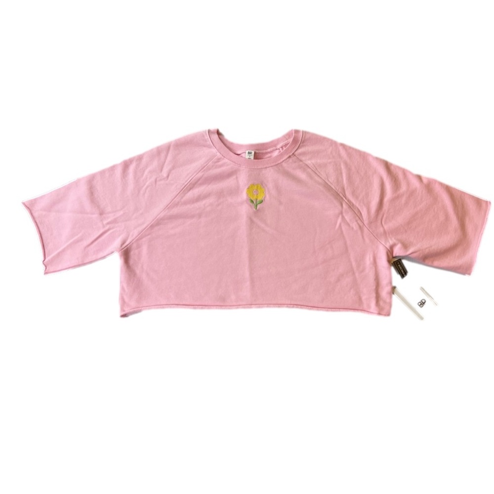 BP. Pink Flower Organic Cotton Crewneck Cropped Sweatshirt NWT, Small